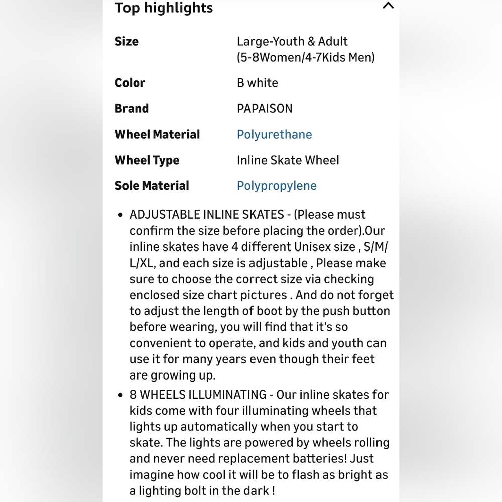 Papaison Large Adjustable Inline Skates / Rollerb… - image 6
